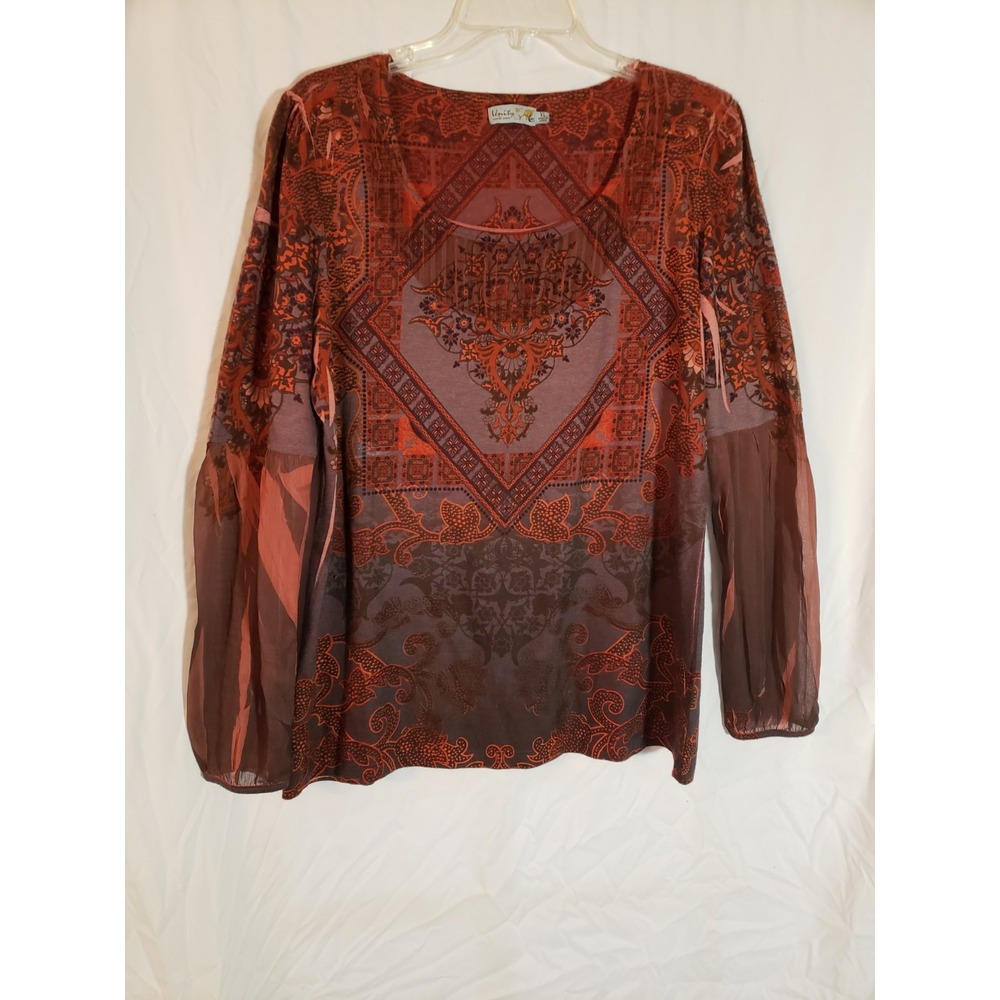 Women's Unity Rust Floral Long Sleeve Shirt Size XL